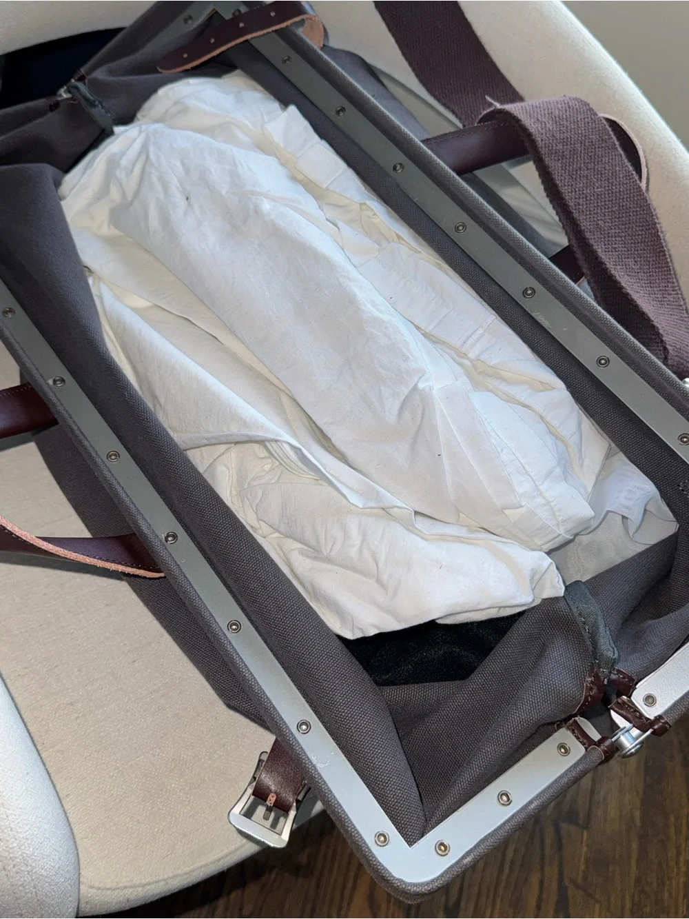 Gray Canvas Weekender Bag with Brown Leather Trim